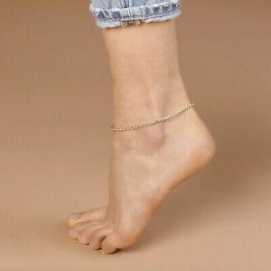 14K Yellow Gold 3MM Diamond Cut Rope Chain Anklet For Women&#039;s - 10"Inch