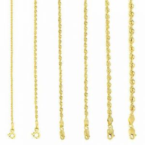 10K Yellow Gold Light 1.5mm-4mm Diamond Cut Rope Chain Pendant Necklace 14"- 30"