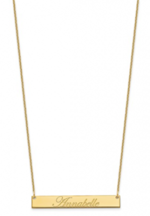 wardshop תכשיטים Real 14K Yellow Gold Personalized Engrave Name ID Bar Pendant Necklace 18" Chain