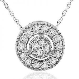 wardshop תכשיטים G/SI 1/4 ct Diamond Pave Halo Pendant 14K White Gold Womens Necklace & 18" Chain