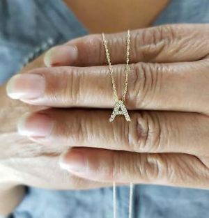 14Kt Gold Initial Letter Diamond Pendant Necklace