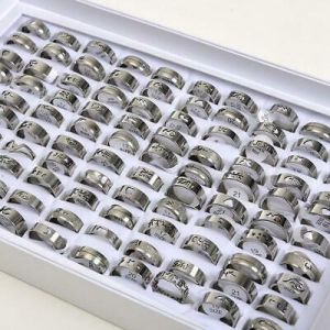 wardshop תכשיטים Wholesale 100pcs/lots Silver Hollow Stainless Steel Rings For Men Women Jewelry