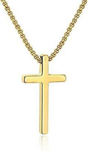M MOOHAM Cross Necklace for Men, Silver Black Gold Stainless Steel Plain Cross P