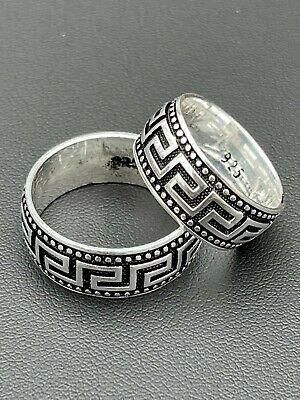 טבעת רגילה לגברים כסף סטרלינג אמיתי 925 & שחור מחומצן מפתח יווני להקת חתונה