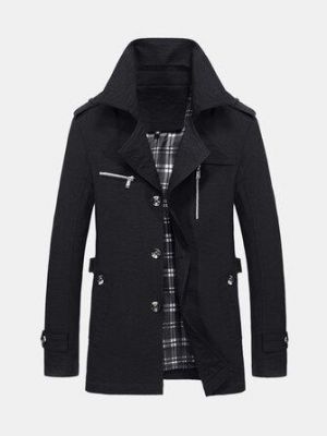 wardshop בגדי גברים Casual Slim Black Trench Coats