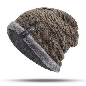 wardshop בגדי גברים Mens Plus Velvet Knitted Stripe Beanie Hats Outdoor Winter Warm Skullcap Beanie