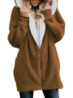 wardshop בגדים לנשים Women Full-Zip Thermal Hooded Solid Long Sleeve Warm Sweatshirts