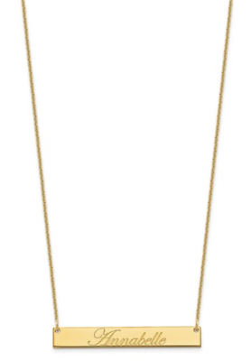 wardshop תכשיטים Real 14K Yellow Gold Personalized Engrave Name ID Bar Pendant Necklace 18" Chain